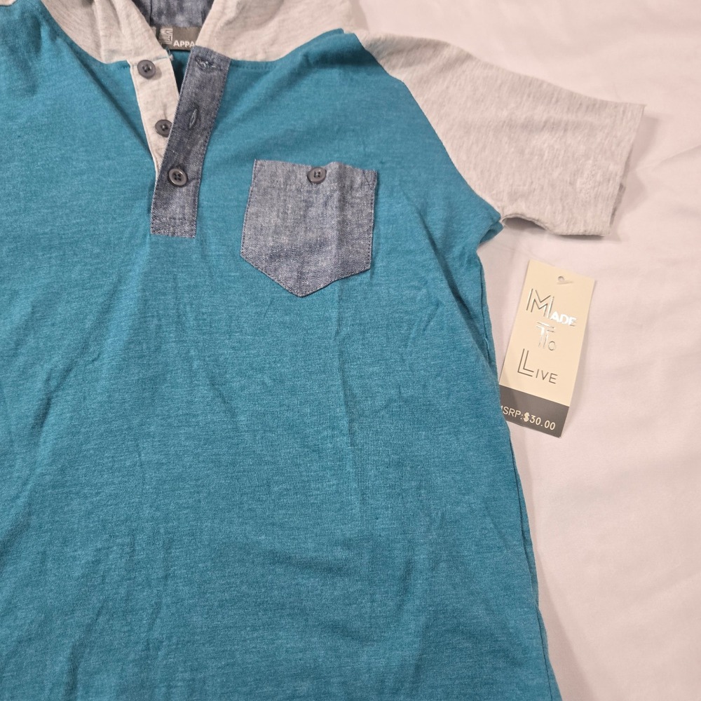 MTL Made To Live Hoodies Boys Short Sleeve Sz 7 Set of 2 NWT Blue & Teal w/Gray - Picture 7 of 9